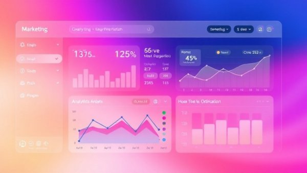 Integrated digital marketing strategy with analytics dashboard and icons.
