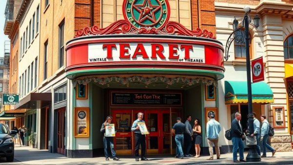 Retro Michigan theater facade, people with protest signs, Michigan transportation construction updates.