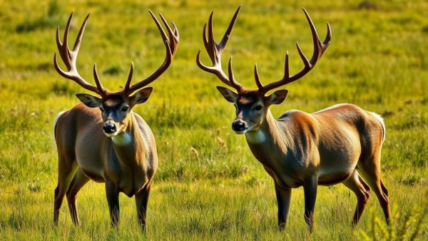 Bucks with interlocked antlers in a field, Michigan hunting regulations.