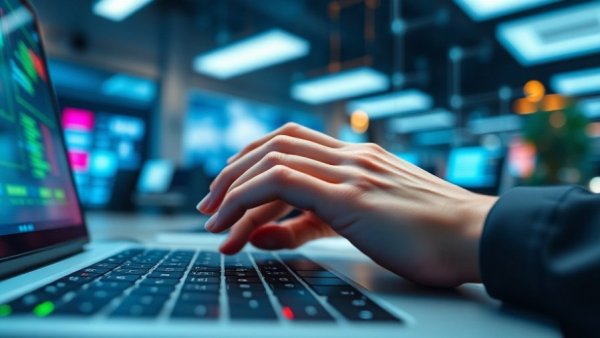 Person using laptop with digital interface illustrating AI's Growth Role in Business.