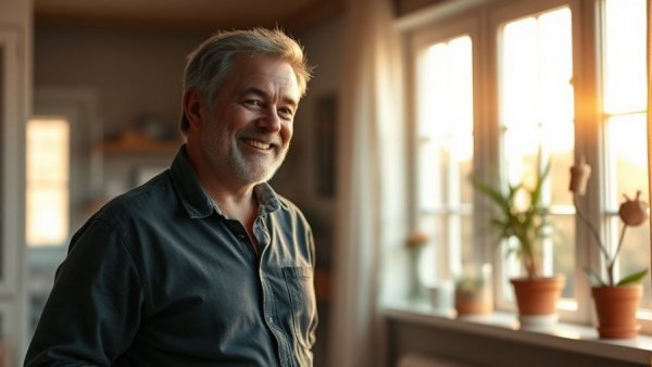 Smiling man in bright home interior, connected to Cocoa Village Real Estate