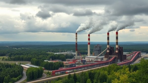 Expansive Michigan coal plant amid legal battle, under cloudy skies.