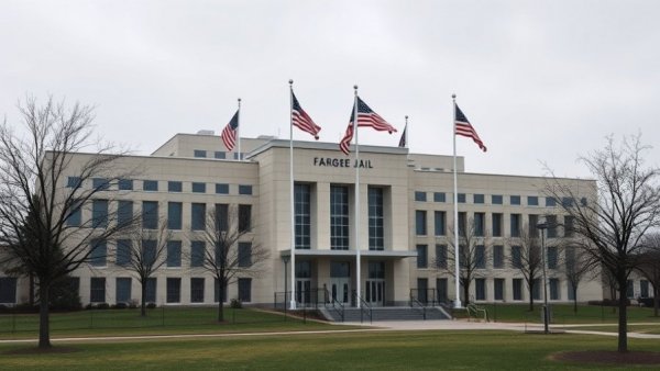 Genesee County Jail building with flags, emphasizing jail food service.