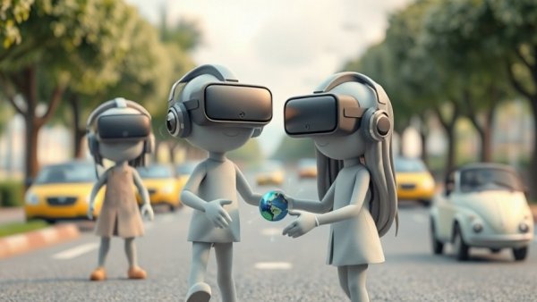 Illustrated Qualcomm data center scene with VR and AI in a cartoon style.