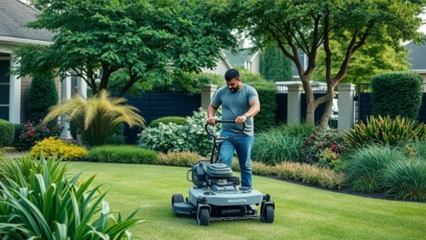 Electric mowers save lawn care company from high gas prices in garden work.