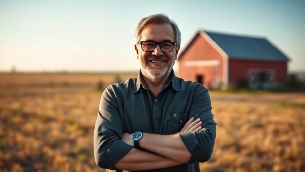 Middle-aged man smiling outdoors by a barn, Joseph Fox medical emergency scene.