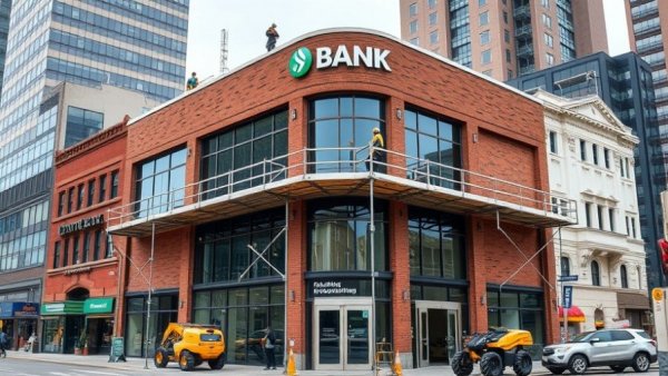 Modern bank construction in downtown helps illustrate small business banking segmentation.
