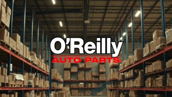 O'Reilly Auto Parts logo displayed over a warehouse backdrop.