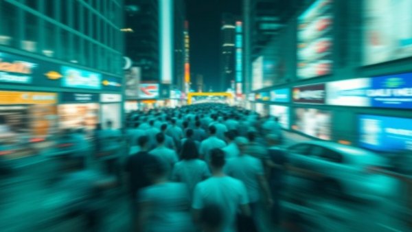 Abstract digital artwork of a blurred crowd with green effect