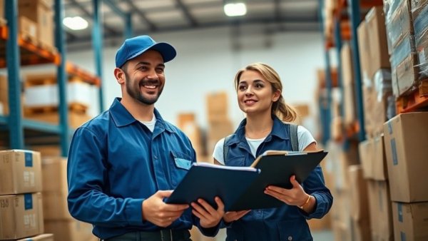Amazon Supply Chain Services for Small Businesses in action, warehouse teamwork.