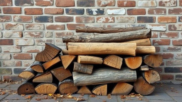 Stacked firewood against a wall, highlighting caution in Michigan.