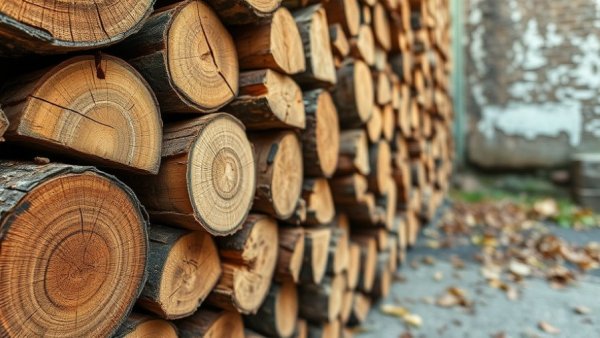 Stacked firewood logs in Michigan highlighting invasive pests concern.