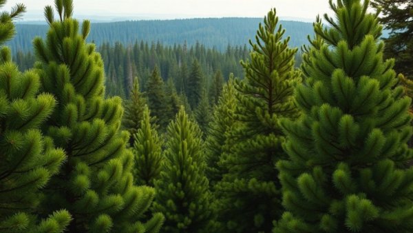 Lush pine forest promoting safe firewood practices in Michigan.