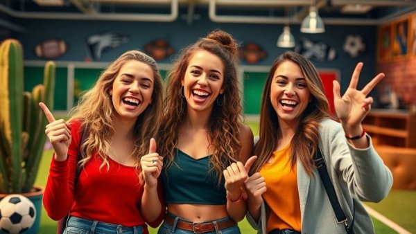 Women celebrating in sports jerseys symbolizing women's flag football growth.