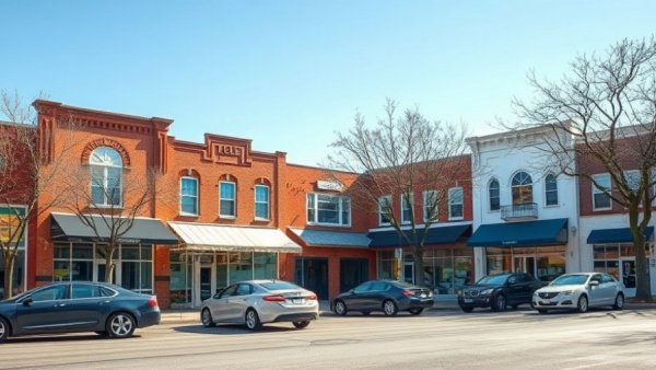Glen Burnie commercial real estate market scene with buildings and parked cars.