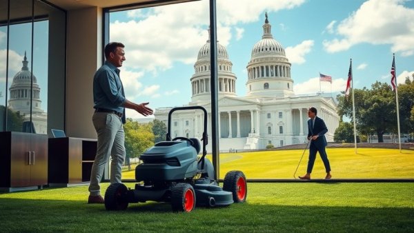 Lawn care nonprofit founder meets official indoors, mows lawn at Alabama Capitol.