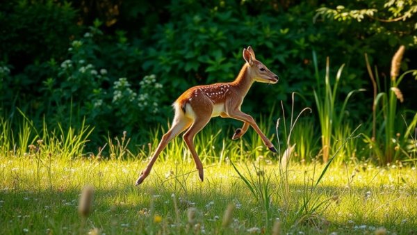Young fawn in Michigan field highlights hunting regulations.