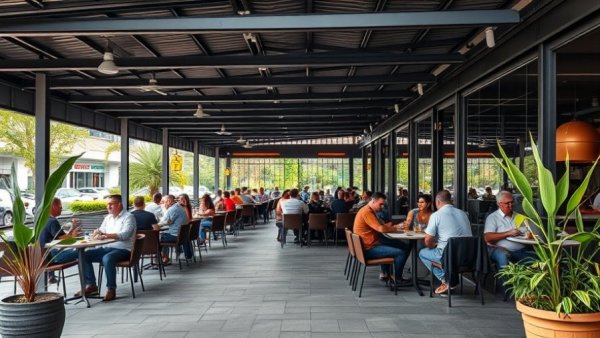 Sparse patio seating at Michigan restaurant, highlighting economic struggles.