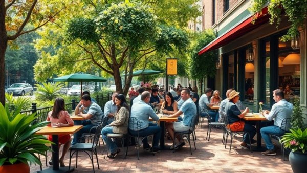 Outdoor Michigan restaurant patrons dining under economic pressures.