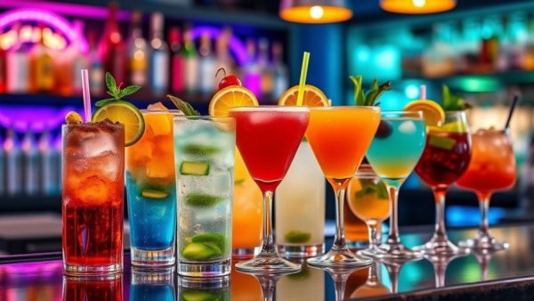 Colorful cocktails at new rooftop bar in downtown Detroit.