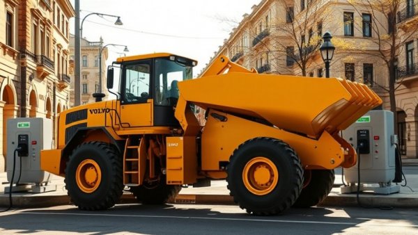 Volvo Electric L20 L25 Compact Wheel Loader charging on street.