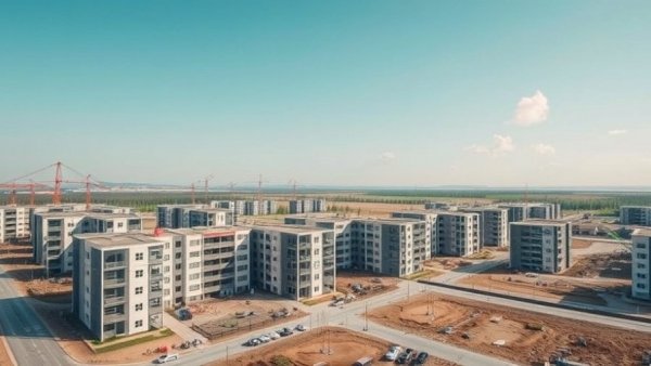 Construction site of suburban apartment complex under development
