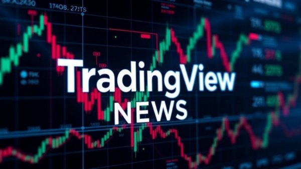 Futuristic digital interface with TradingView News logo and neon data graphs, AI-driven marketing strategies.