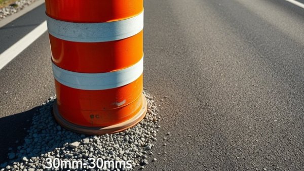Orange construction barrel on Michigan road, indicating transport work.