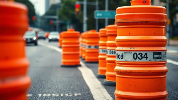 Michigan transportation construction updates featuring road work barrels on a street.