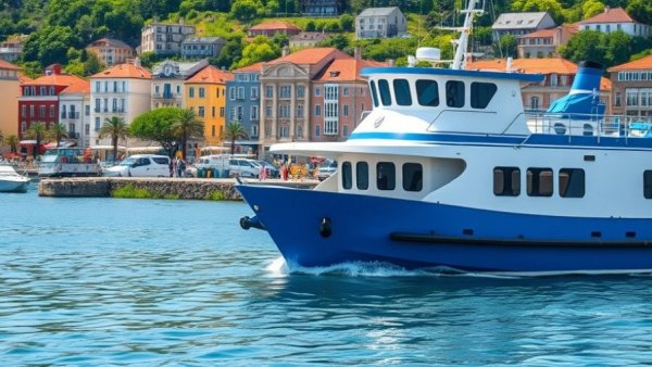 Mackinac Island ferry impact on rates; blue and white ferry docked