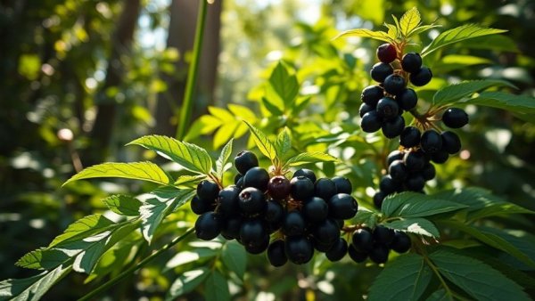 Close-up of invasive plant with berries, highlighting Michigan restrictions.