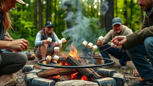 Camping in Michigan on Memorial Day, roasting marshmallows.