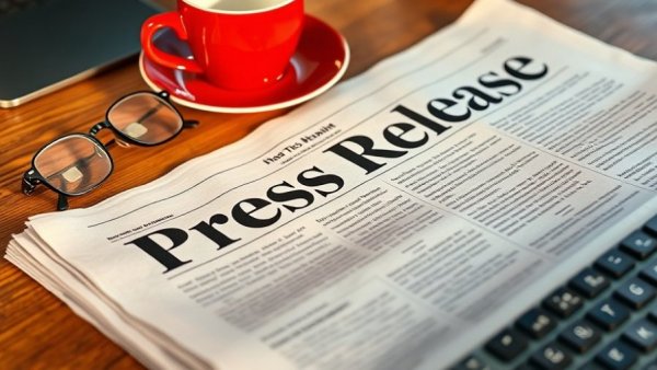 Press release newspaper with coffee cup and glasses on desk, Property Standards Accountability Pledge.