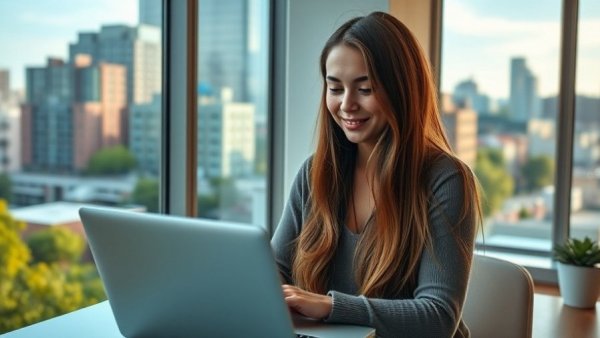Impact of banning Airbnb rentals: woman working on laptop in city apartment.