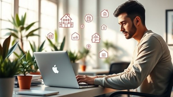 AI in Real Estate Education depiction with person using laptop in modern setting