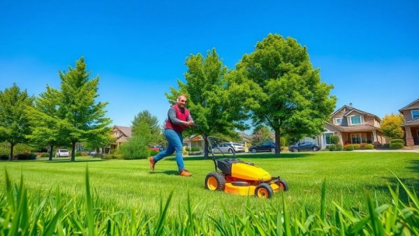 Lawn care services in Shelby MI scene with mowing and greenery.