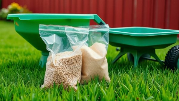 LawnStarter Fertilization and Weed Control products on green lawn.