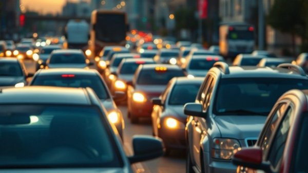 Busy city traffic scene illustrating Michigan summer travel plans.