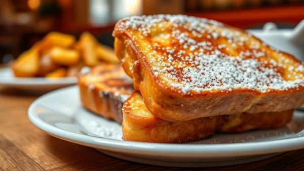 Delicious French toast in a Michigan lunch spot, cozy café atmosphere.