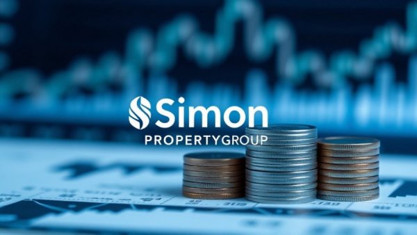 Simon Property Group investment logo with financial backdrop.