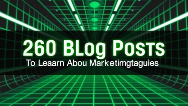 Futuristic banner with text 'Blog Posts to Learn About Marketing Strategies'