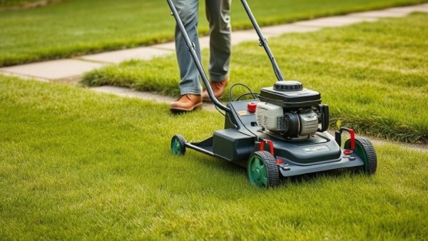 Lawn care professional mowing grass, illustrating tipping lawn care professionals.