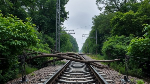 Tree branches on railway tracks after tree trimming in Southeast Portland.