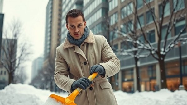 Snow removal services Muskegon with a person shoveling snow in winter.