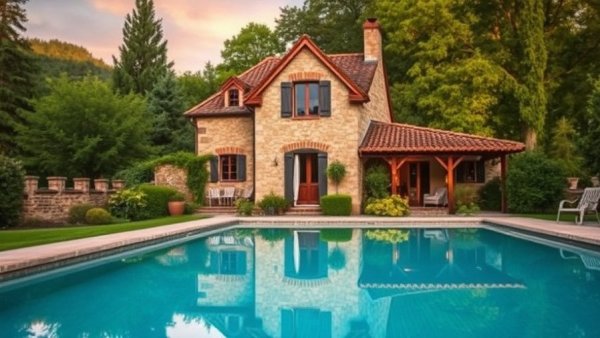 Charming stone house and pool showcasing rental property oversight services.