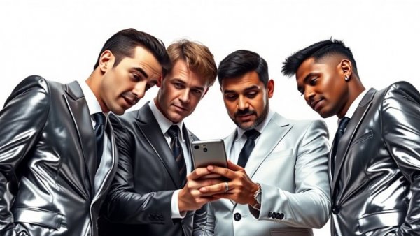 Apple Clingers Campaign Privacy Marketing scene with a group leaning on a smartphone.
