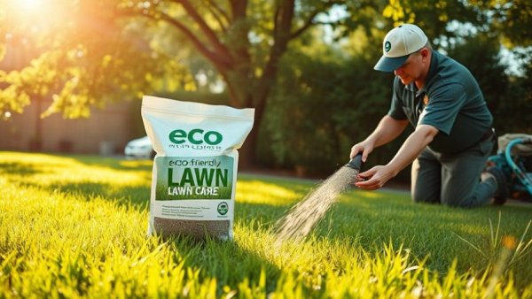 Lawn care expert applying grub control in sunny backyard