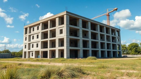 Unfinished building structure under construction for property management compliance services.