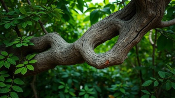 Twisted aged tree branch in forest, Shelby Michigan tree expert.