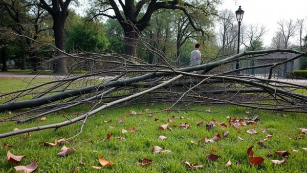 Fallen tree branches in park, potential task for local tree expert Shelby Michigan.
